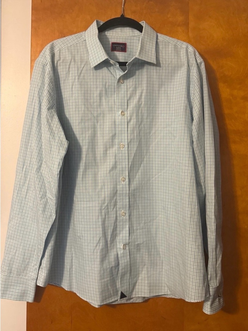 UNTUCKit Men's Light Blue and White Check Dress Shirt